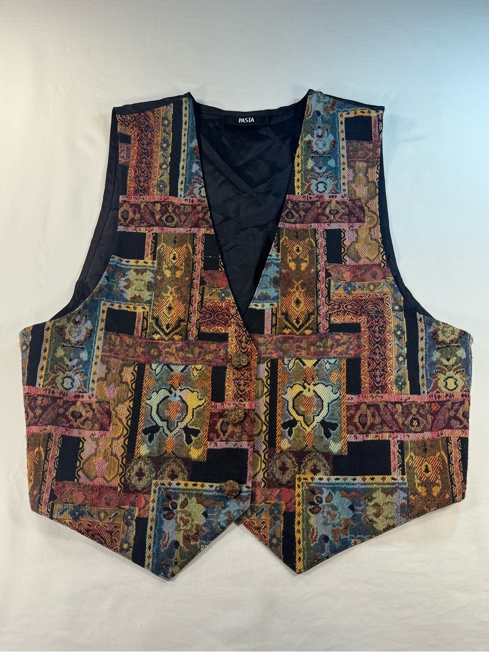 Vintage 90s PASTA Women’s Multicolor Patchwork Tapestry Vest Best Fit Size M